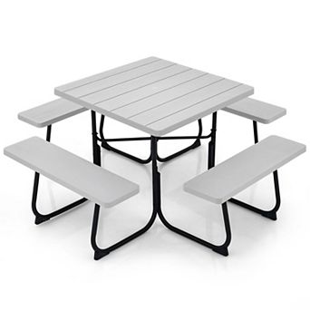 Costway 8-person Square Picnic Table Bench Set with 4 Benches & Umbrella Hole for Garden