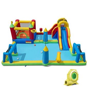 Costway Inflatable Water Slide Bounce House with Climbing Wall, Splash Pool, 735W Blower