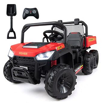 Costway 24V 2-Seater Ride on Dump Truck,4WD Kids Ride on Car with Electric Dump Bed