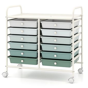Costway 12-Drawer Rolling Art & Craft Storage Cart w/ Removable Drawers Metal Frame Lockable Wheels