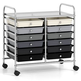 Costway 12-Drawer Rolling Art & Craft Storage Cart w/ Removable Drawers Metal Frame Lockable Wheels