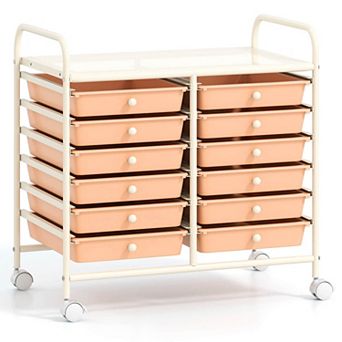 Costway 12-Drawer Rolling Art & Craft Storage Cart w/ Removable Drawers Metal Frame Lockable Wheels