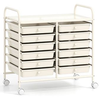 Costway 12-Drawer Rolling Art & Craft Storage Cart w/ Removable Drawers Metal Frame Lockable Wheels