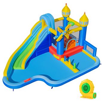 Costway Inflatable Water Slide Park with Slide, Jumping Area, Splash Pools, 680W Blower