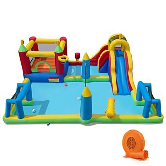 Costway Inflatable Water Slide Bounce House with Climbing Wall, Splash Pool, 750W Blower