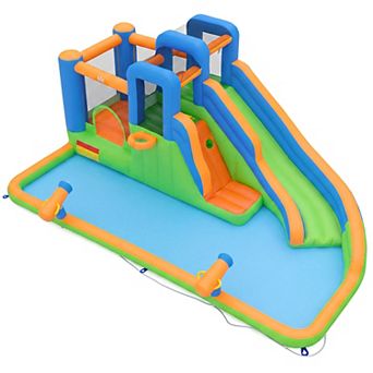 Costway Inflatable Water Slide Park with Slide, Jumping Area, Splash Pool, 2 Climbing Walls