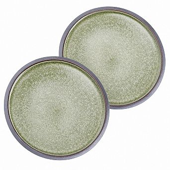 10.5 Inch Ceramic Dinner Plates Set of 2 Two Tone Glaze Kitchen Serving Dishes
