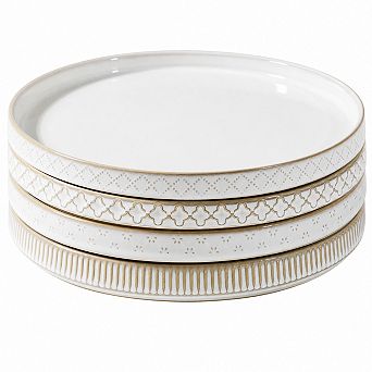 10.5 Inch Ceramic Dinner Plates Set Of 4 Embossed Microwave Dishwasher Safe