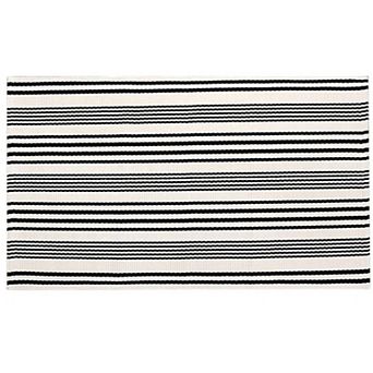 Black And White Striped Washable Hand Woven Outdoor Indoor Layered Door Mat Rug