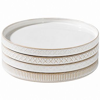10.5 Inch Ceramic Dinner Plates Set Of 4 Embossed Microwave Dishwasher Safe