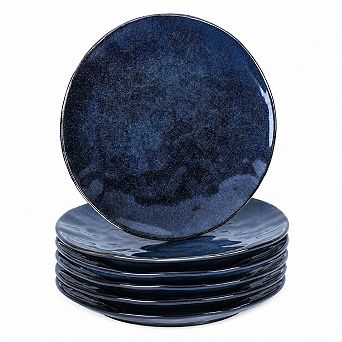 10.5 Inch Porcelain Dinner Plates Set 6 Pack Fluted Oven Dishwasher Safe