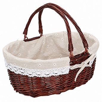 Wicker Picnic Basket Hand Woven Sturdy Handles Multi Use Harvest Storage