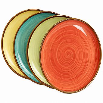 10.5 Inch Porcelain Dinner Plate Set 4 pc Rustic Speckled Dishwasher Safe