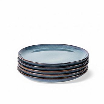 10.5 Inch Handmade Reactive Glaze Stoneware Dinner Plates Set of 6 Microwave Safe Rustic Dinnerware