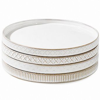 10.5 Inch Ceramic Dinner Plates Set Of 4 Embossed Microwave Dishwasher Safe