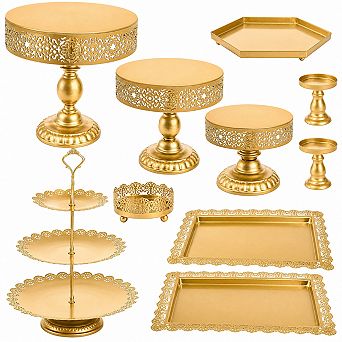10 pc Metal Cake Stand Set Golden Dessert Display Trays For Wedding Birthday Party