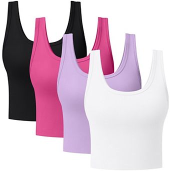 Womens 4 pc Scoop Neck Crop Tank Tops Workout Yoga Casual Wear