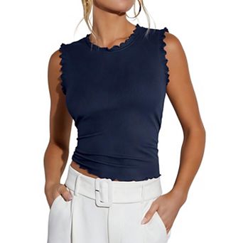Women's Ribbed Knit Flutter Sleeve Tank Tops Casual Summer Blouses