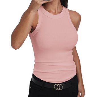 Womens Racerback High Neck Fitted Ribbed Tank Top Soft Stretch Casual Wear