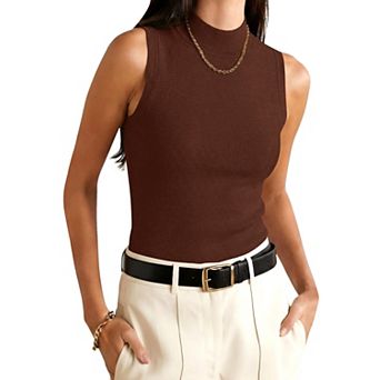 Womens Wool Blend Mock Neck Tank Top Soft Business Casual Wear