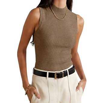 Womens Wool Blend Mock Neck Tank Top Soft Business Casual Wear