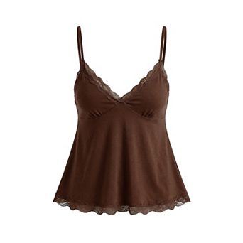 Womens Y2K Lace V Neck Spaghetti Strap Cami Tops Casual Stylish Wear
