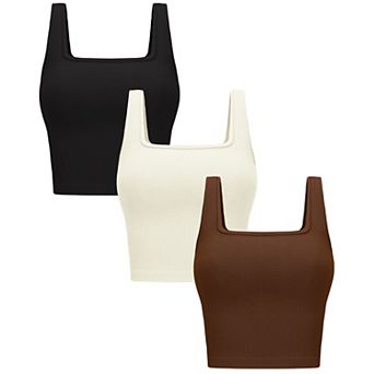 Womens 3-Pack Crop Tank Tops Sleeveless Square Neck Workout Tops
