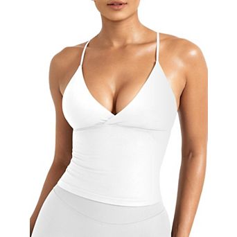 Women's Seamless Twist Front Workout Tank Top Built In Bra Yoga Gym Wear