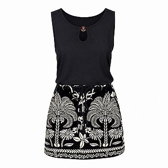 Womens Summer Sleeveless Crew Neck Drawstring Waist Mini Dress With Pockets