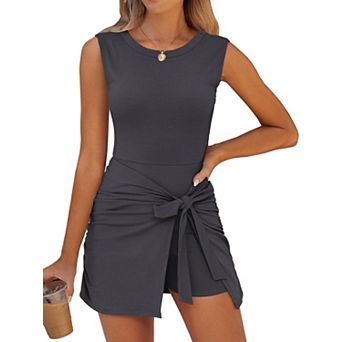Women Summer Sleeveless Tie Waist Built In Shorts Mini Skort Dress Vacation Daily Wear