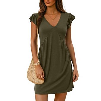 Womens Ruffle Sleeve V Neck Mini Dress Casual Vacation Wear