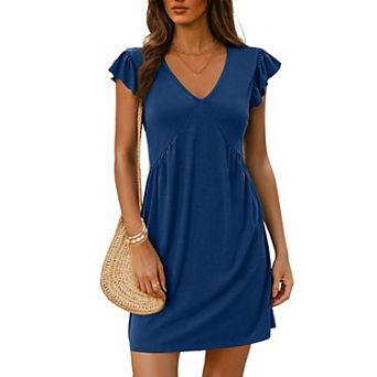 Womens Ruffle Sleeve V Neck Mini Dress Casual Vacation Wear