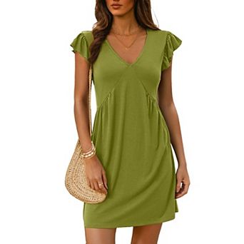 Womens Ruffle Sleeve V Neck Mini Dress Casual Vacation Wear
