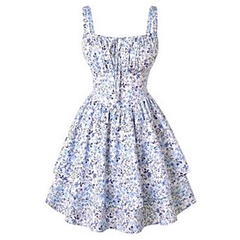 Women Teens Square Neck Smocked Corset Sundress With Pockets Adjustable Straps