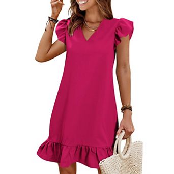 Women Summer Flutter Sleeve V Neck Shift Sundress Casual Beach Vacation Dress