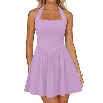 Women Halter Sleeveless Square Neck Mini Homecoming Cocktail Dress With Pockets