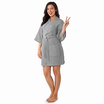 Womens Waffle Kimono Bathrobe Lightweight Soft Cotton Blend Fast Drying