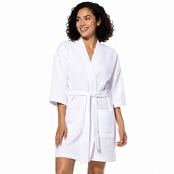 Womens Waffle Kimono Bathrobe Lightweight Soft Cotton Blend Fast Drying