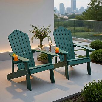 2 pc Adirondack Chair Set with Ergonomic Design for Porch and Backyard