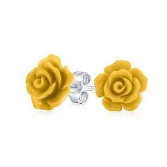 Resin Rose Flower Stud Earrings Silver Plated Lightweight Elegant Jewelry