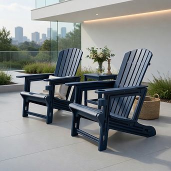 HDPE Adirondack Chair with Cup Holder and Wood-Like Texture High Back for Garden