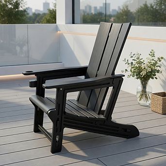 HDPE Outdoor Adirondack Chairs with Cup Holder-Black