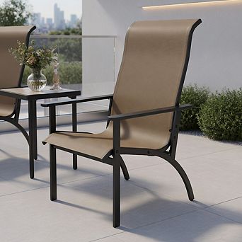 Outdoor Adirondack Chair with High Back and Metal Frame for Porch Garden-Coffee