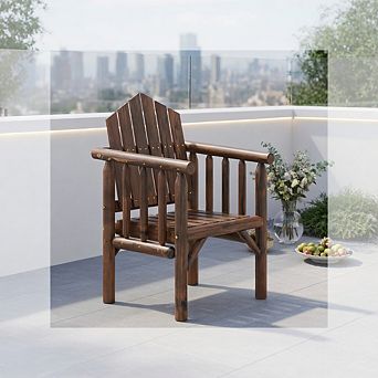 Outdoor Wood Armchair Wooden Patio Dining Chair with Armrests
