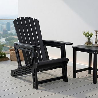 HDPE Adirondack Chair with Cup Holder and Wooden Texture for Patio