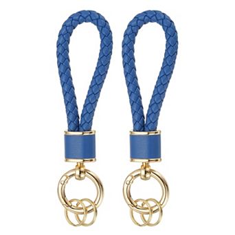 2 pc Braided Leather Keychain, Woven Strap Lanyard with 360 Degree Rotatable