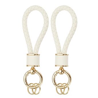 2 pc Braided Leather Keychain, Woven Strap Lanyard with 360 Degree Rotatable