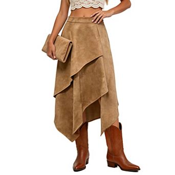Women's Vintage Western Style Suede Skirt Midi A Line
