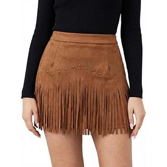 Women's Retro Fringe Mini A Line Skirt With Flared Hem