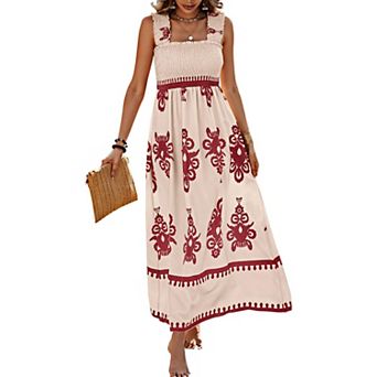 Women's Square Neck Sleeveless Midi Dress Resort Vacation Style